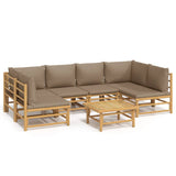 7 Piece Garden Lounge Set with Taupe Cushions  Bamboo - Front View