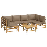 7 Piece Garden Lounge Set with Taupe Cushions  Bamboo - Side View