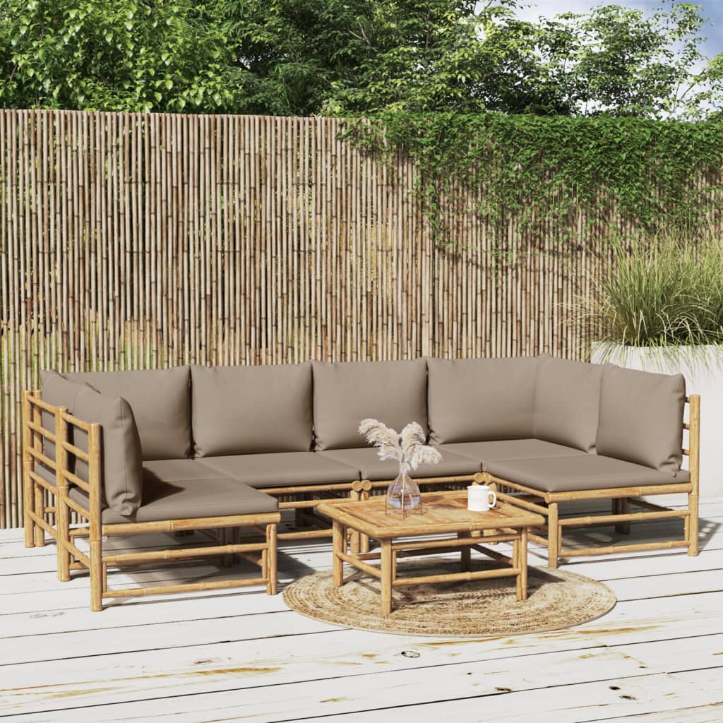 7 Piece Garden Lounge Set with Taupe Cushions Bamboo