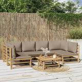 7 Piece Garden Lounge Set with Taupe Cushions Bamboo