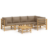 6 Piece Garden Lounge Set with Taupe Cushions Bamboo