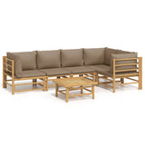 6 Piece Garden Lounge Set with Taupe Cushions  Bamboo - Front View