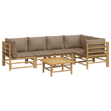 6 Piece Garden Lounge Set with Taupe Cushions  Bamboo - Side View