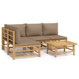 5 Piece Garden Lounge Set with Taupe Cushions  Bamboo - Front View
