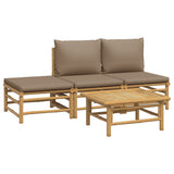 4 Piece Garden Lounge Set with Taupe Cushions Bamboo