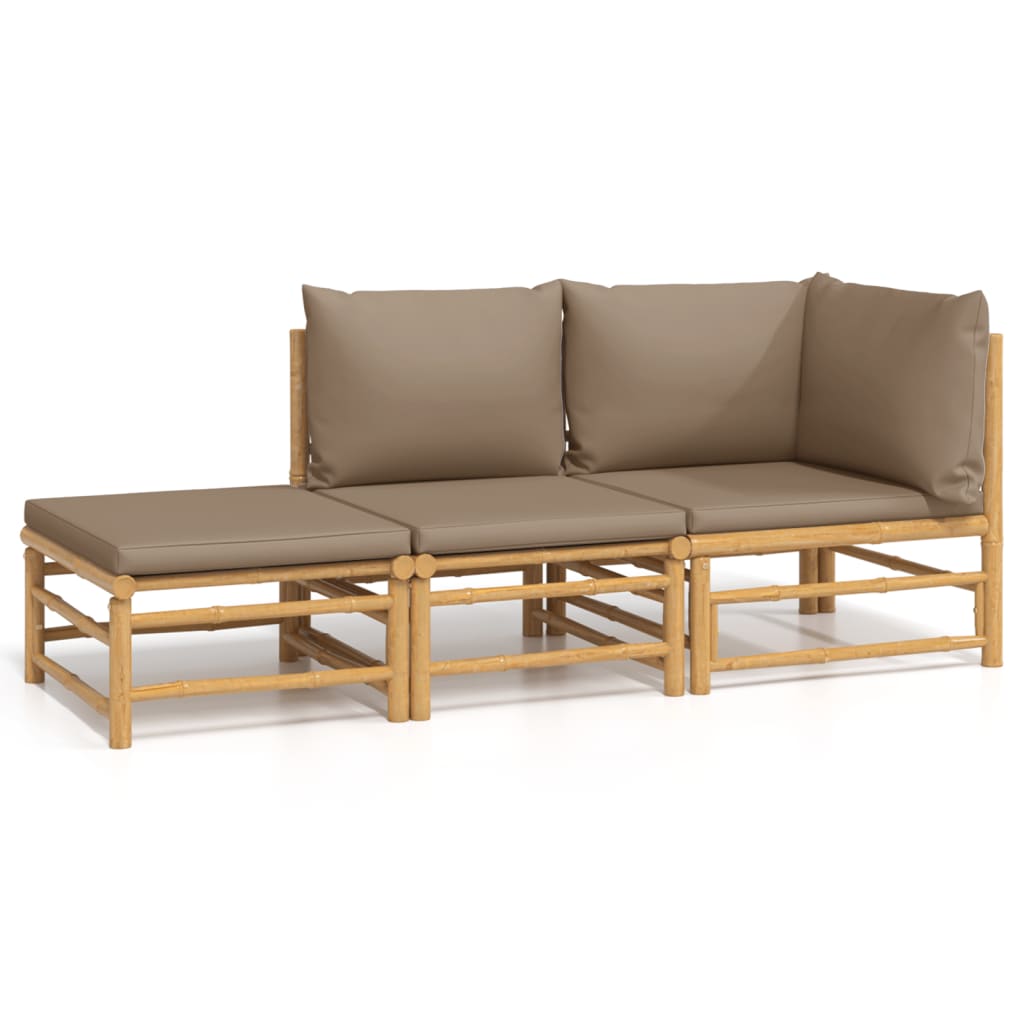 3 Piece Garden Lounge Set with Taupe Cushions Bamboo