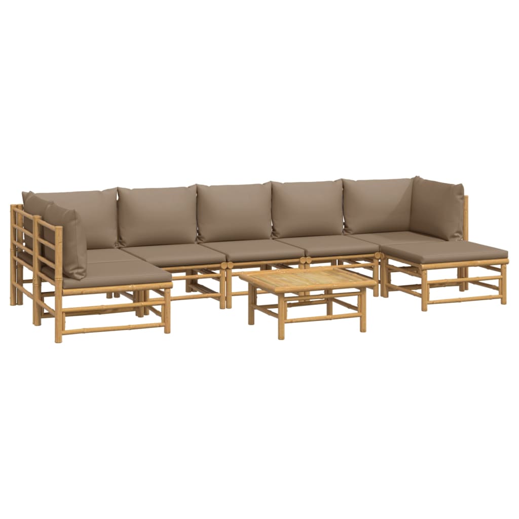 8 Piece Garden Lounge Set with Taupe Cushions Bamboo