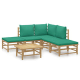 6 Piece Garden Lounge Set with Green Cushions  Bamboo - Front View