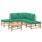 6 Piece Garden Lounge Set with Green Cushions  Bamboo - Side View