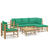 6 Piece Garden Lounge Set with Green Cushions  Bamboo - Front View