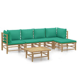 6 Piece Garden Lounge Set with Green Cushions  Bamboo - Front View