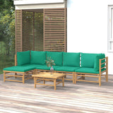 6 Piece Garden Lounge Set with Green Cushions Bamboo