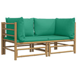 Garden Corner Sofas with Green Cushions 2 pcs Bamboo - Side View