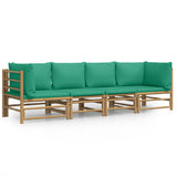 4 Piece Garden Lounge Set with Green Cushions Bamboo