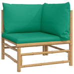 5 Piece Garden Lounge Set with Green Cushions Bamboo