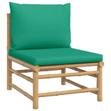 9 Piece Garden Lounge Set with Green Cushions  Bamboo - 45-Degree Angle