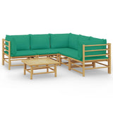 6 Piece Garden Lounge Set with Green Cushions  Bamboo - Front View