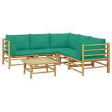 6 Piece Garden Lounge Set with Green Cushions  Bamboo - Side View