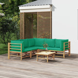 6 Piece Garden Lounge Set with Green Cushions Bamboo