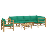 7 Piece Garden Lounge Set with Green Cushions  Bamboo - Side View