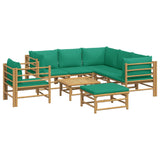 8 Piece Garden Lounge Set with Green Cushions  Bamboo - Side View