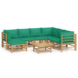 8 Piece Garden Lounge Set with Green Cushions  Bamboo - Front View
