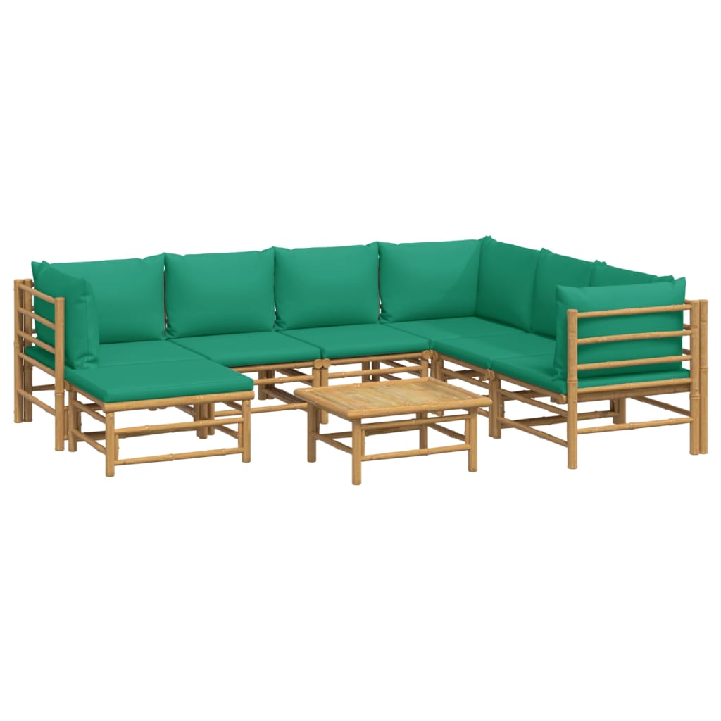8 Piece Garden Lounge Set with Green Cushions Bamboo