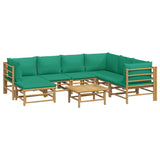 8 Piece Garden Lounge Set with Green Cushions  Bamboo - Side View