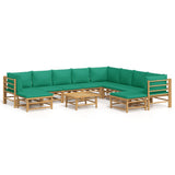 11 Piece Garden Lounge Set with Green Cushions Bamboo