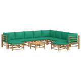 11 Piece Garden Lounge Set with Green Cushions  Bamboo - Side View