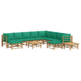 12 Piece Garden Lounge Set with Green Cushions  Bamboo - Side View