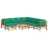 9 Piece Garden Lounge Set with Green Cushions  Bamboo - Side View