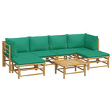 7 Piece Garden Lounge Set with Green Cushions  Bamboo - Side View
