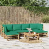 7 Piece Garden Lounge Set with Green Cushions Bamboo
