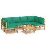 7 Piece Garden Lounge Set with Green Cushions  Bamboo - Front View