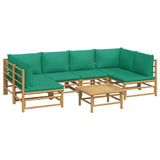 7 Piece Garden Lounge Set with Green Cushions  Bamboo - Side View