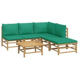 6 Piece Garden Lounge Set with Green Cushions Bamboo