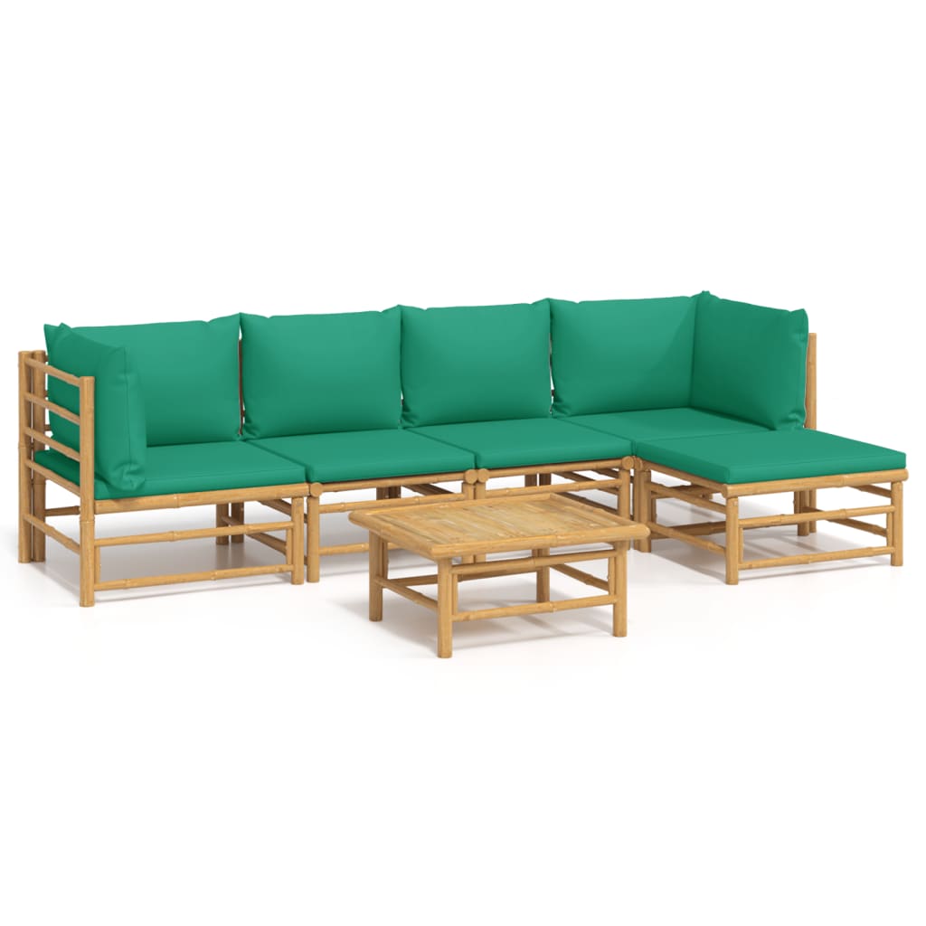 6 Piece Garden Lounge Set with Green Cushions Bamboo