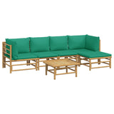 6 Piece Garden Lounge Set with Green Cushions  Bamboo - Side View