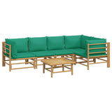 6 Piece Garden Lounge Set with Green Cushions  Bamboo - Side View
