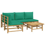 5 Piece Garden Lounge Set with Green Cushions Bamboo
