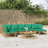 8 Piece Garden Lounge Set with Green Cushions Bamboo