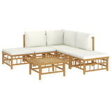 6 Piece Garden Lounge Set with Cream White Cushions  Bamboo - Side View
