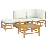 4 Piece Garden Lounge Set with Cream White Cushions  Bamboo - Side View