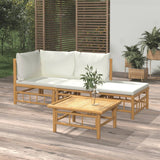 4 Piece Garden Lounge Set with Cream White Cushions Bamboo