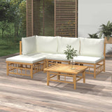 5 Piece Garden Lounge Set with Cream White Cushions Bamboo