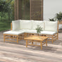 5 Piece Garden Lounge Set with Cream White Cushions Bamboo