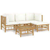 5 Piece Garden Lounge Set with Cream White Cushions  Bamboo - Front View