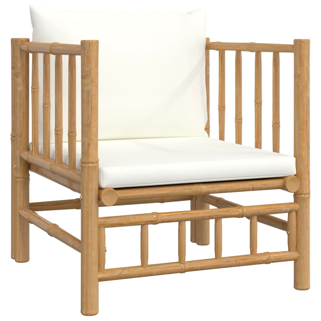6 Piece Garden Lounge Set with Cream White Cushions Bamboo