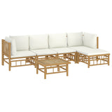 6 Piece Garden Lounge Set with Cream White Cushions  Bamboo - Side View